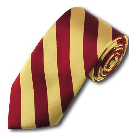 Slim Crimson and Honey Gold College Stripe Woven Tie